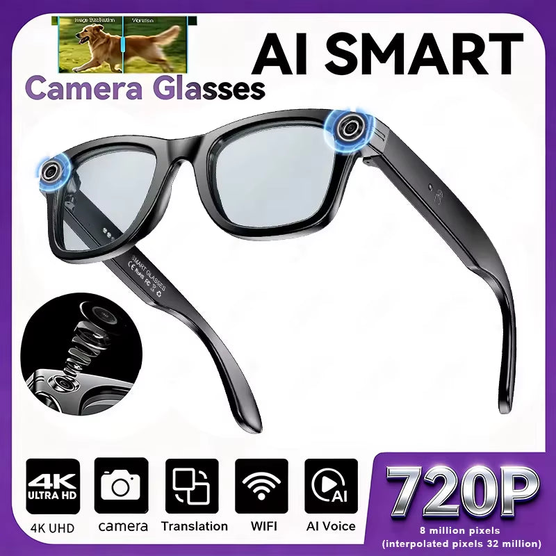New Upgrade Smart Glasses with Camera Video Recording AI Photo Recognition Bluetooth Call Translation Voice Sunglasses Men Women