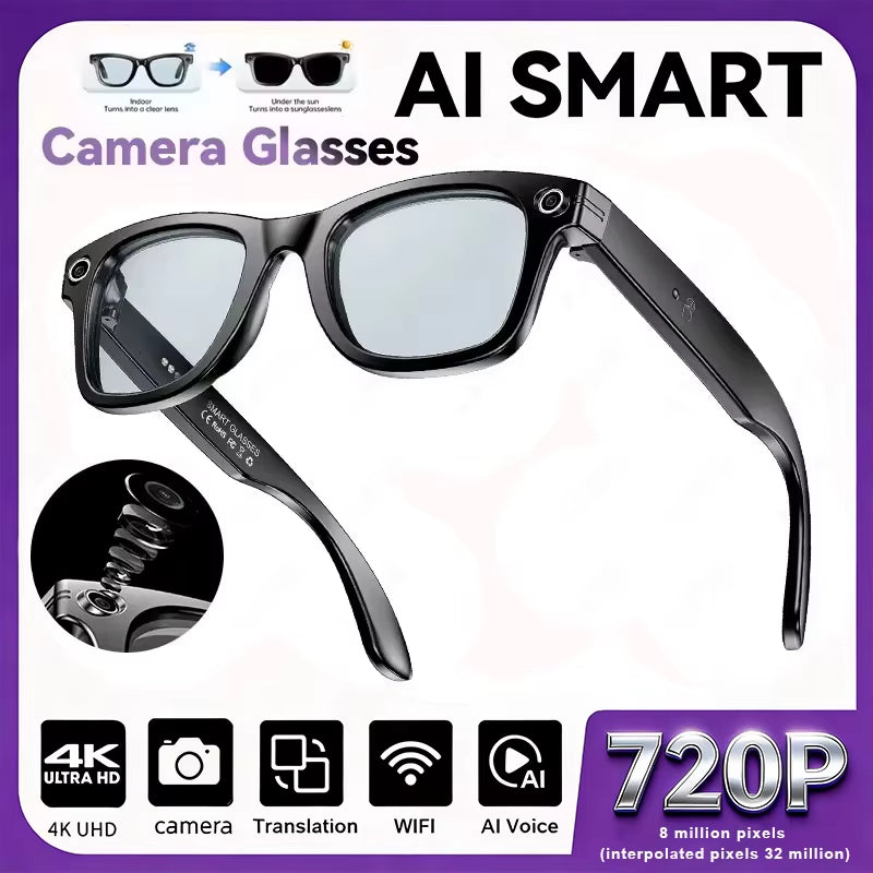 New Upgrade Smart Glasses with Camera Video Recording AI Photo Recognition Bluetooth Call Translation Voice Sunglasses Men Women